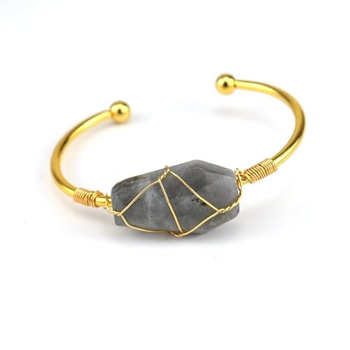 Xiao Hua Handgefertigtes Perlenarmband, geeignet für Männer und Frauen, handgefertigt mit goldenem Kupferdraht, umwickelt in Naturglas, originelles Stein-Kristall-Armband (grau), 3 x 2 cm, 3 x 2 cm von Xiao Hua