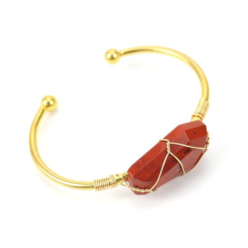 Xiao Hua Handgefertigtes Perlenarmband, geeignet für Männer und Frauen, handgefertigtes Gold-Kupferdraht-umwickeltes Naturkristall-Hexaeder-Armband, Originalstein-Kristall-Armband (tiefrot), 3 x 2 cm von Xiao Hua
