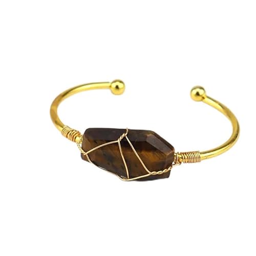 Xiao Hua Handgefertigtes Perlenarmband, geeignet für Männer und Frauen, handgefertigtes Hexaedrisches Armband mit Goldkupferdraht, natürlicher Kristall, Originalstein-Kristall-Armband (braun), 3 x 2 von Xiao Hua