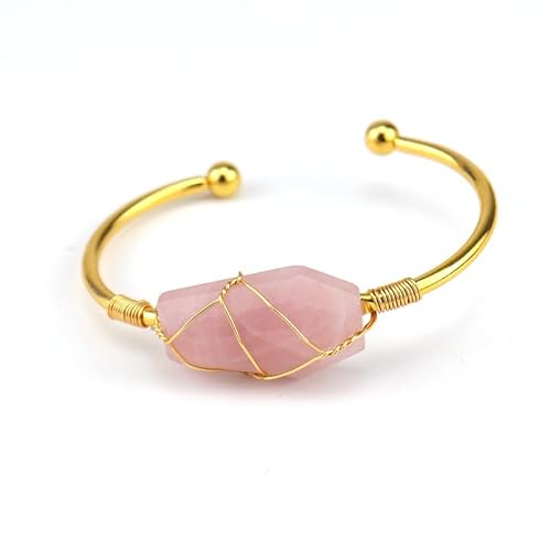 Xiao Hua Handgefertigtes Perlenarmband, geeignet für Männer und Frauen, handgefertigtes Hexaedrisches Armband mit Goldkupferdraht, natürlicher Kristall, Originalstein-Kristall-Armband (rosa), 3 x 2 cm von Xiao Hua
