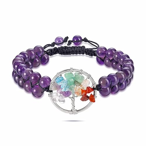 Xiao Hua - Handgefertigtes Perlenarmband, geeignet für Männer und Frauen, klassisches handgewebtes doppellagiges Armband mit verstellbaren Natursteinperlen (Lila), 19,1–30,5 cm, Naturstein +, 19–30 cm von Xiao Hua