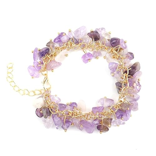 Xiao Hua Handgefertigtes Perlenarmband, geeignet für Männer und Frauen, unregelmäßige Naturstein-Kristall-Quaste, Schotterstein-Wassertropfen-Armband (lila), 22 cm, Legierung + Naturstein, 22cm/8.66in von Xiao Hua