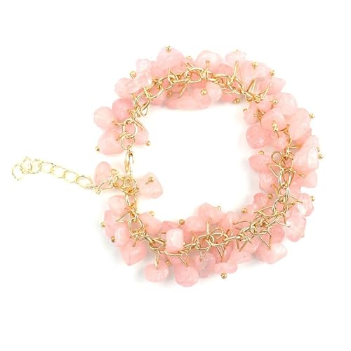 Xiao Hua Handgefertigtes Perlenarmband, geeignet für Männer und Frauen, unregelmäßige Naturstein-Kristall-Quaste, Schotterstein-Wassertropfen-Armband (rosa), 22 cm, Legierung + Naturstein, 22 cm, 22cm von Xiao Hua
