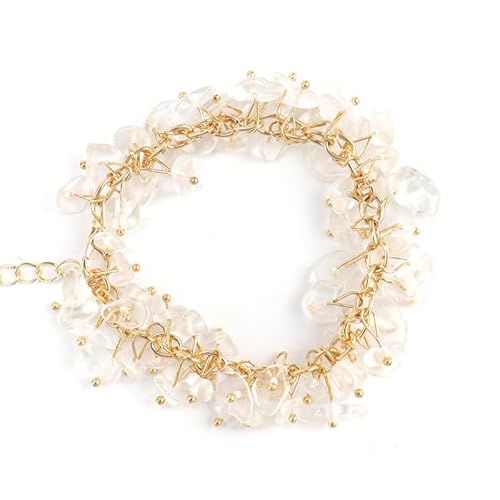Xiao Hua Handgefertigtes Perlenarmband, geeignet für Männer und Frauen, unregelmäßige Naturstein-Kristall-Quaste, Schotterstein-Wassertropfen-Armband (weiß), 22 cm, Legierung + Naturstein, 22 cm, 22cm von Xiao Hua