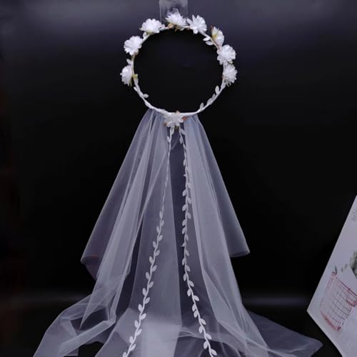 Xiao Hua Hochzeit Brautschleier Blumengirlande Schleier Blumenkrone Schleier Boho Blumenkrone Junggesellinnenabschied Schleier für Hochzeit Strand Weiß von Xiao Hua