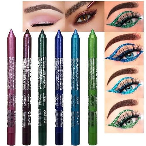 Farbige Gel Glitter Eyeliner Bleistift Stift Set, Augenliner für Schatten Bleistift Augen Make-up Bunte Eyeliner Kit,6 Zählung (Set02) von Xiao