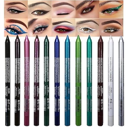 Farbige Gel Glitter Eyeliner Bleistift Stift Set, Augenliner für Schatten Bleistift Augen Make-up Bunte Eyeliner Kit12 Zählung (Set05) von Xiao