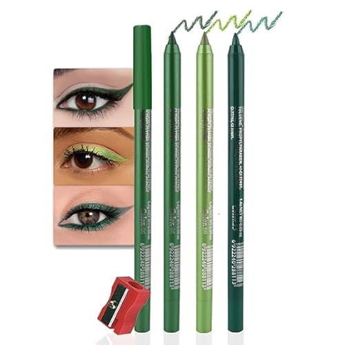 Farbige Gel Glitter Eyeliner Bleistift Stift Set, Eye Liner für Schatten Bleistift Augen Make-up Bunte Eyeliner Kit,3 Pcs (06#Shimmer Smaragdgrün+10#Hellgrün+25#Shimmer Dunkelgrün) von Xiao