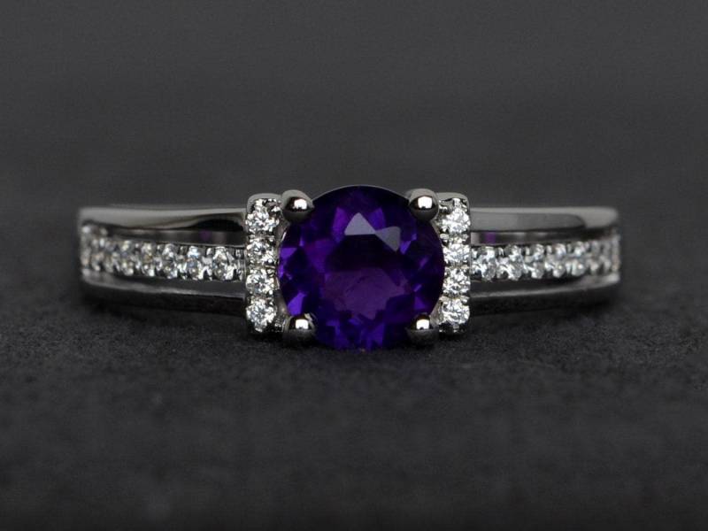 Amethyst Ring Echte Lila Edelstein Ringe Verlobungsring Runden Schnitt Februar Geburtsstein von XiaoCuiJewelry