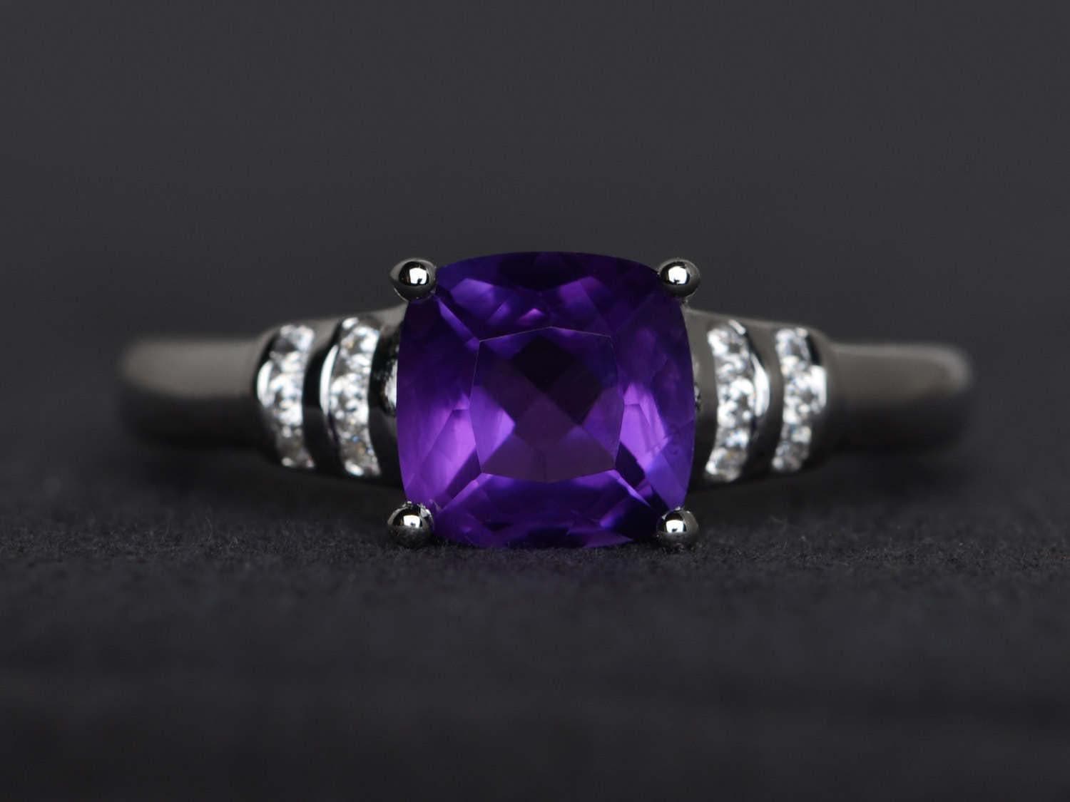 Amethyst Ringkissen Ting Verlobung Sterling Silber Ring Edelstein Februar Geburtsstein von XiaoCuiJewelry