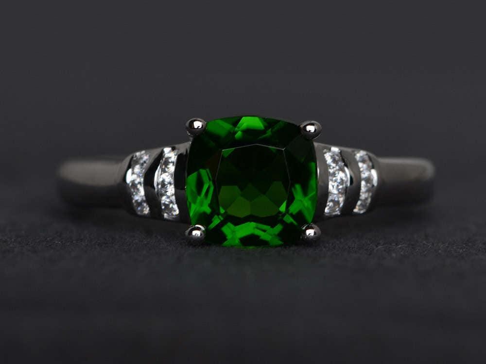 Chromdiopsid Ring Verlobungsring Kissen Schliff Sterling Silber Grüner Edelstein Versprechen Chromdiopsid Ring Verlobungsring Kissen Schliff Sterling Silber Grüner Edelstein Versprechen von XiaoCuiJewelry