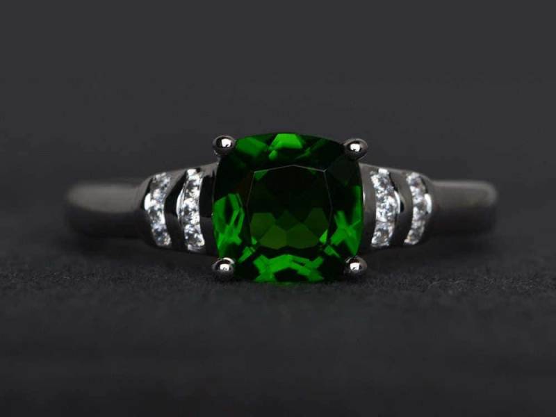 Chromdiopsid Ring Verlobungsring Kissen Schliff Sterling Silber Grüner Edelstein Versprechen Chromdiopsid Ring Verlobungsring Kissen Schliff Sterling Silber Grüner Edelstein Versprechen von XiaoCuiJewelry