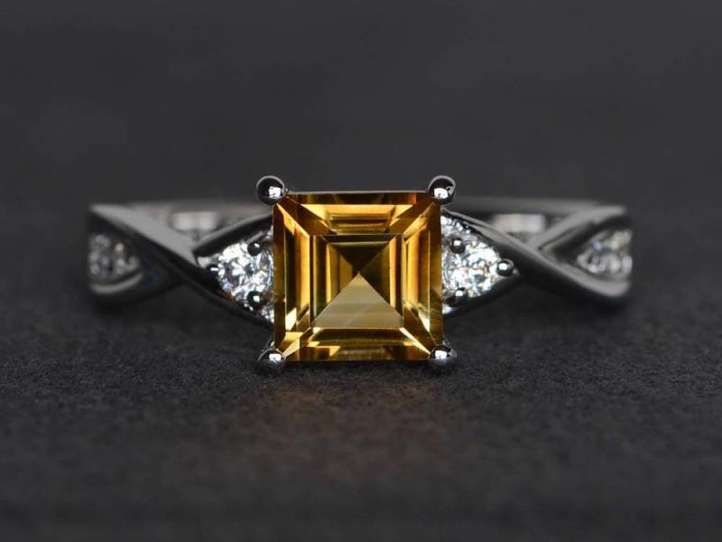 Citrin Ring Quadratschliff Verlobungsring Für Frauen Sterling Silber November Geburtsstein von XiaoCuiJewelry