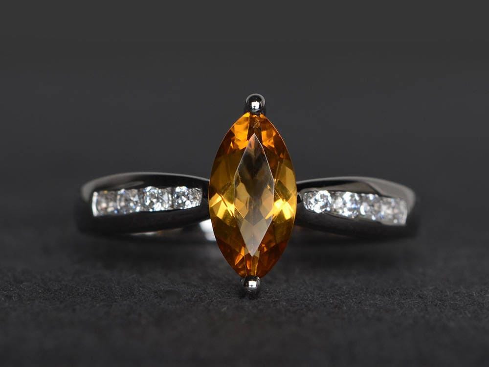 Citrine Ring Marquise Cut Gelbe Edelstein 925Er Silber November Geburtsstein von XiaoCuiJewelry