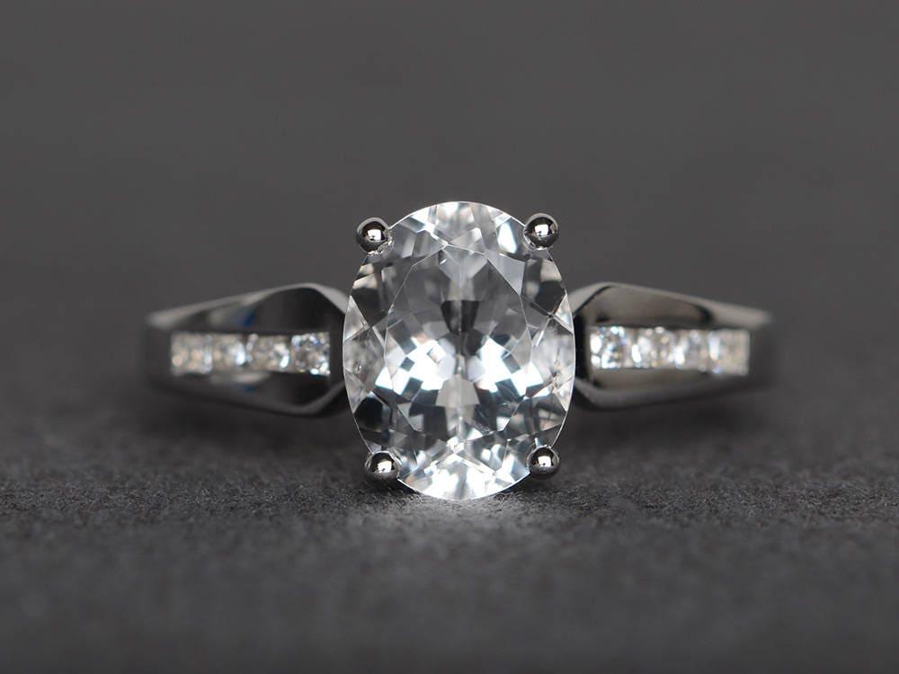 Echte Weiße Topas Ring Ehering Ovale Geschliffene Edelstein Sterling Silber von XiaoCuiJewelry