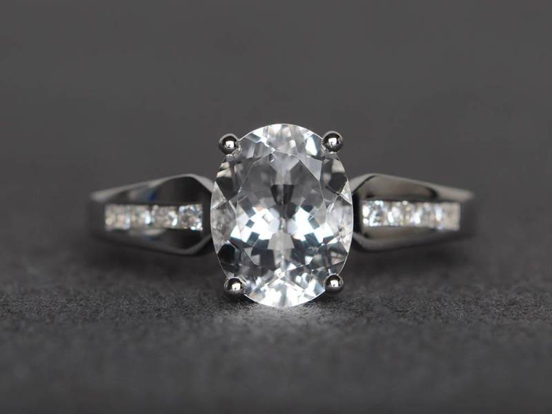 Echte Weiße Topas Ring Ehering Ovale Geschliffene Edelstein Sterling Silber von XiaoCuiJewelry