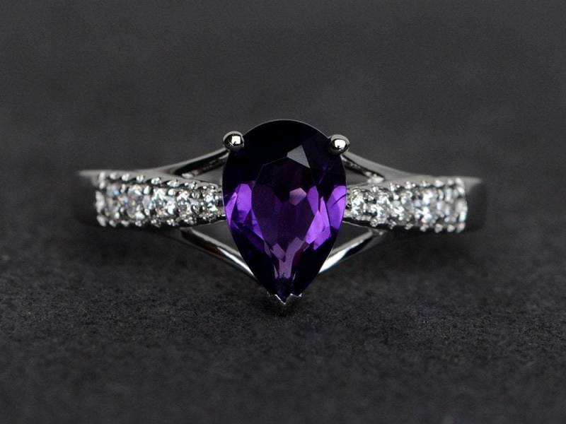 Echter Amethyst Ring Birnchenschliff Ringe Verlobungsring Silber von XiaoCuiJewelry
