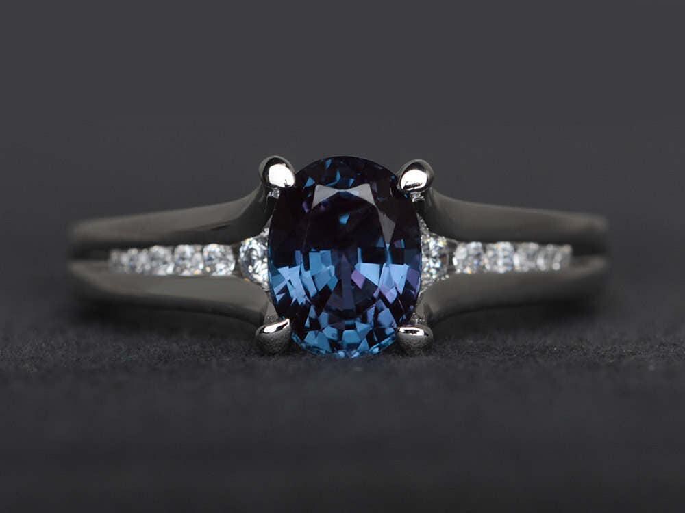 Edelstein Ring Alexandrit Verlobungsring 925 Sterling Silber Juni Geburtsstein Jubiläum von XiaoCuiJewelry