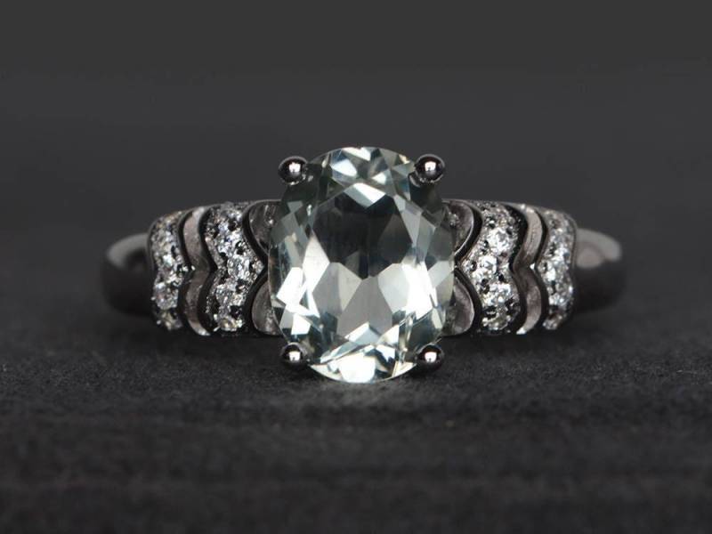 Ehering Natürlicher Grüner Amethyst Ring Oval Schliff Grün Edelstein Sterling Silber Fassung von XiaoCuiJewelry