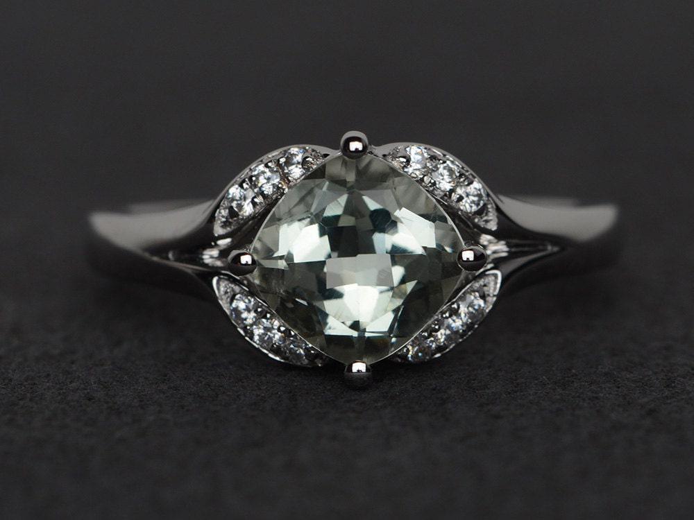 Grüner Amethyst Ring Natürlicher Edelstein Verlobungsring Silber Versprechen von XiaoCuiJewelry