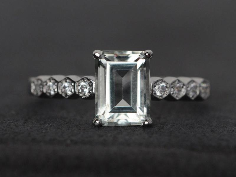 Grüner Amethyst Ring Smaragdschliff Edelstein Silber Verlobungsring Natürlicher von XiaoCuiJewelry