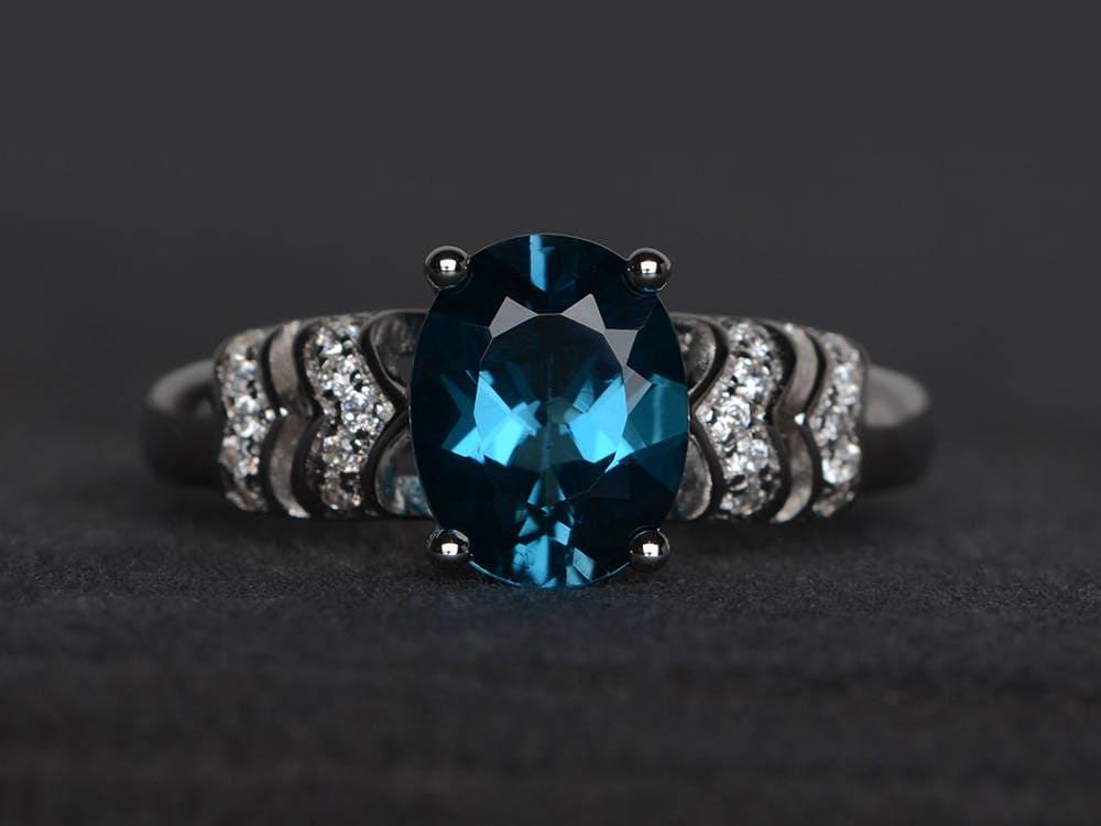 London Blautopas Ring Verlobungsring Oval Geschliffenen Edelstein Sterling Silber von XiaoCuiJewelry