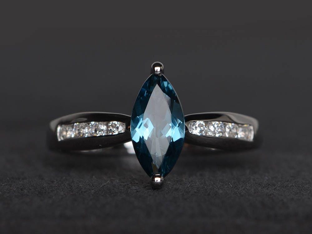 London Blautopas Ring Versprechen Marquise Schnitt Blaue Edelstein Sterling Silber Geschenke von XiaoCuiJewelry
