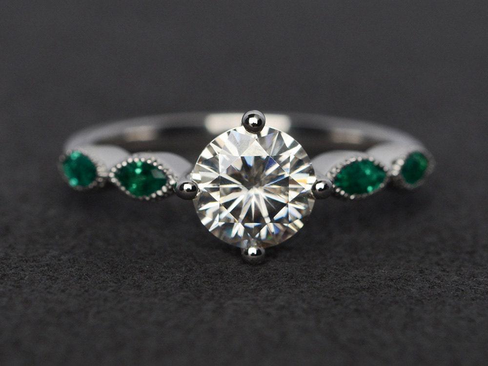 Moissanit Ring Silber Rundschliff Verlobungsring Ehering von XiaoCuiJewelry