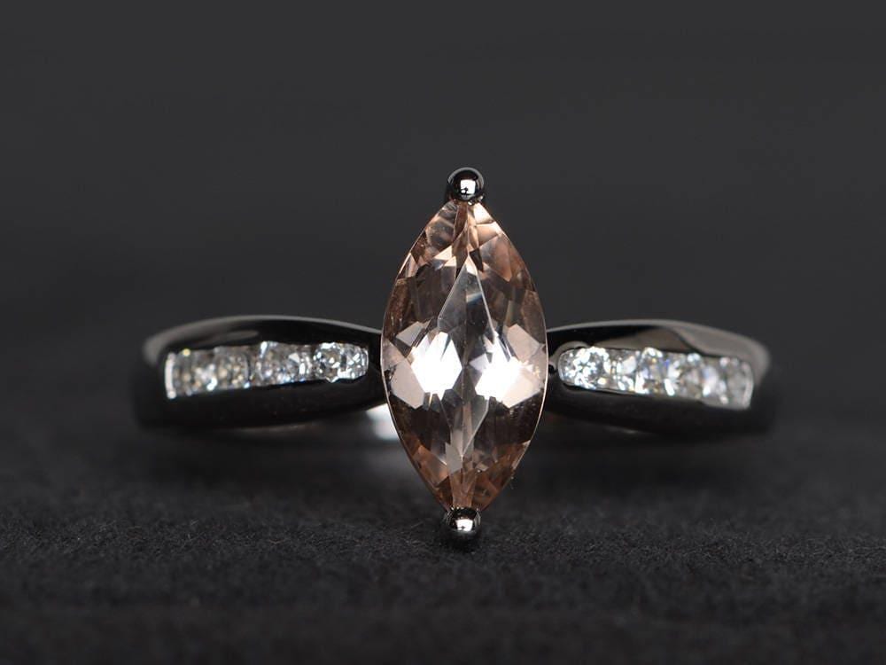 Morganit Ehering Natürliche Rosa Ring Marquise Schnitt Edelstein Sterling Silber Geschenke von XiaoCuiJewelry