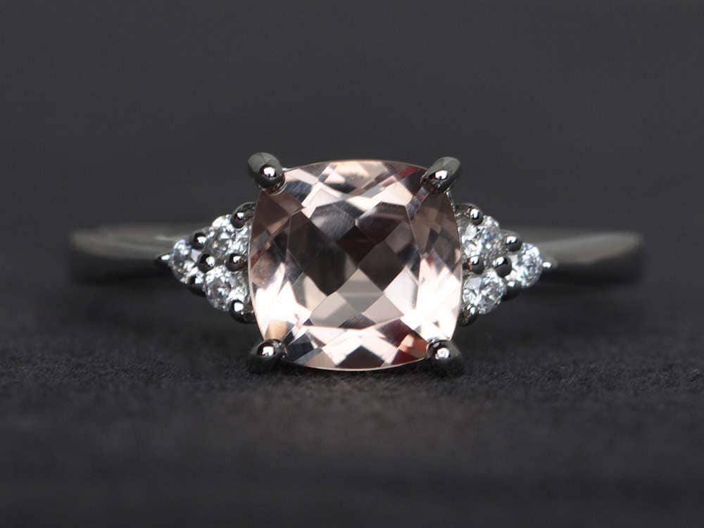 Morganit Ring Rosa Verlobungsring Kissenschliff Edelstein Sterling Silber Ehering von XiaoCuiJewelry