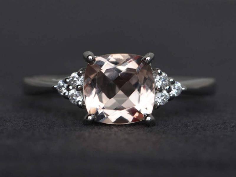 Morganit Ring Rosa Verlobungsring Kissenschliff Edelstein Sterling Silber Ehering von XiaoCuiJewelry