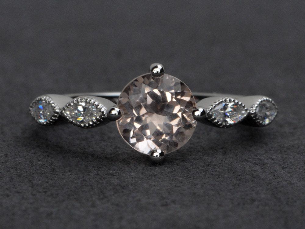 Morganit Ring Silber Runden Cut Edelstein Verlobungsringe von XiaoCuiJewelry