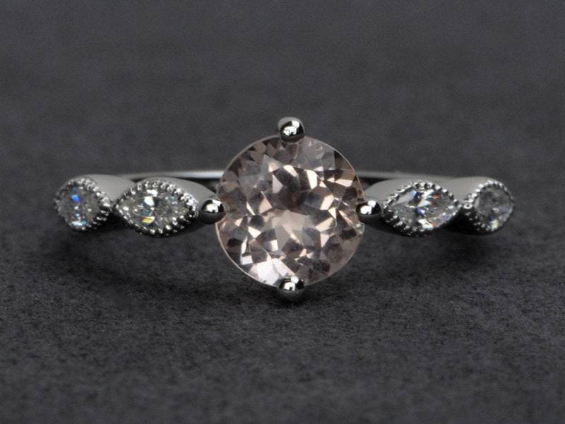 Morganit Ring Silber Runden Cut Edelstein Verlobungsringe von XiaoCuiJewelry