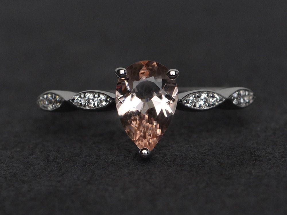 Morganit Ring Verlobungsring Birnenschliff Rosa Edelstein Ringe Silber von XiaoCuiJewelry