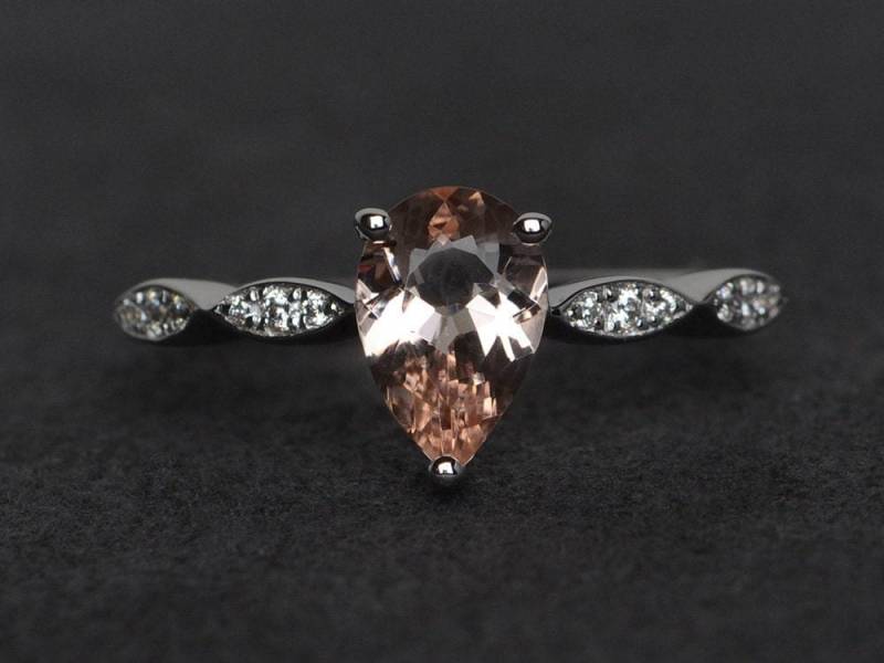 Morganit Ring Verlobungsring Birnenschliff Rosa Edelstein Ringe Silber von XiaoCuiJewelry