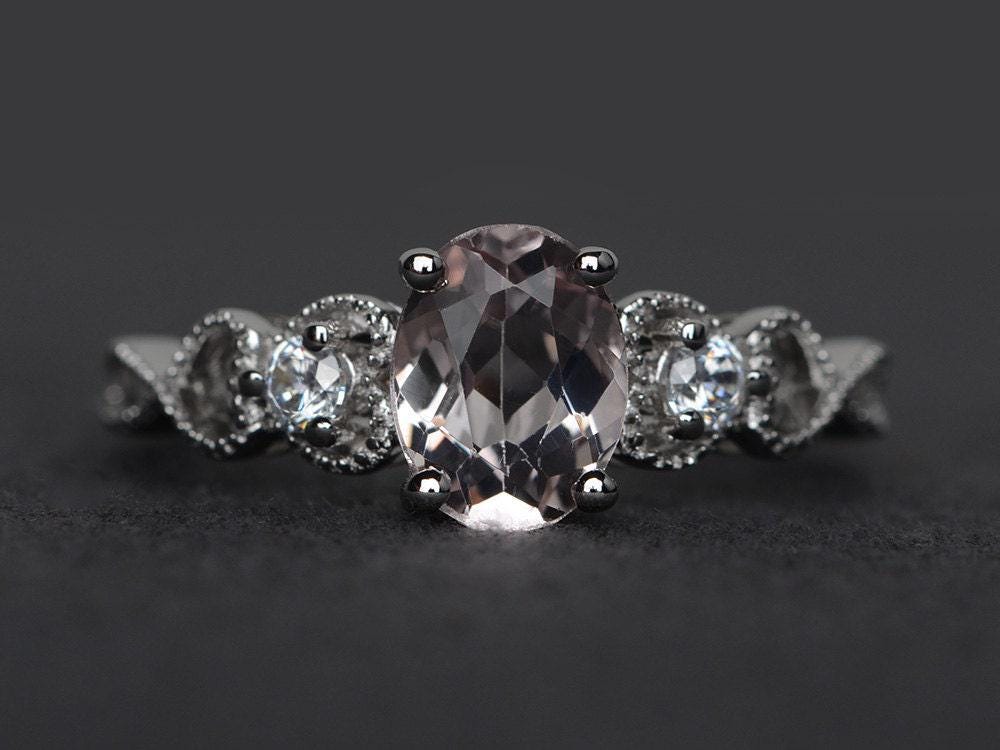 Morganit Ring Verlobungsring Oval Rosa Edelstein Silber Versprechen von XiaoCuiJewelry
