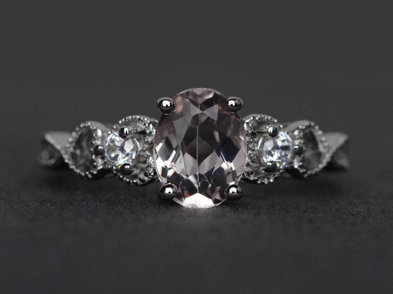 Morganit Ring Verlobungsring Oval Rosa Edelstein Silber Versprechen von XiaoCuiJewelry