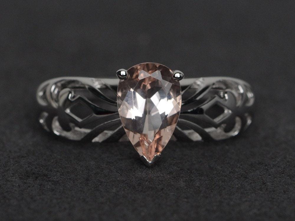 Morganit Ring Verlobungsring Solitärring Tropfenschliff Silber von XiaoCuiJewelry