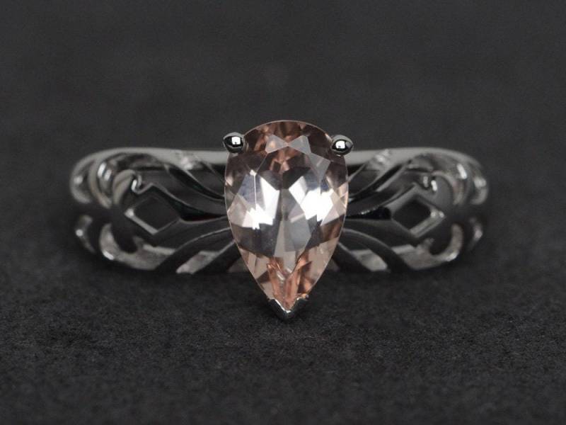 Morganit Ring Verlobungsring Solitärring Tropfenschliff Silber von XiaoCuiJewelry