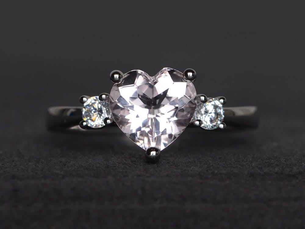 Morganit Verlobungsring Für Damen Sterling Silber Herzschliff von XiaoCuiJewelry