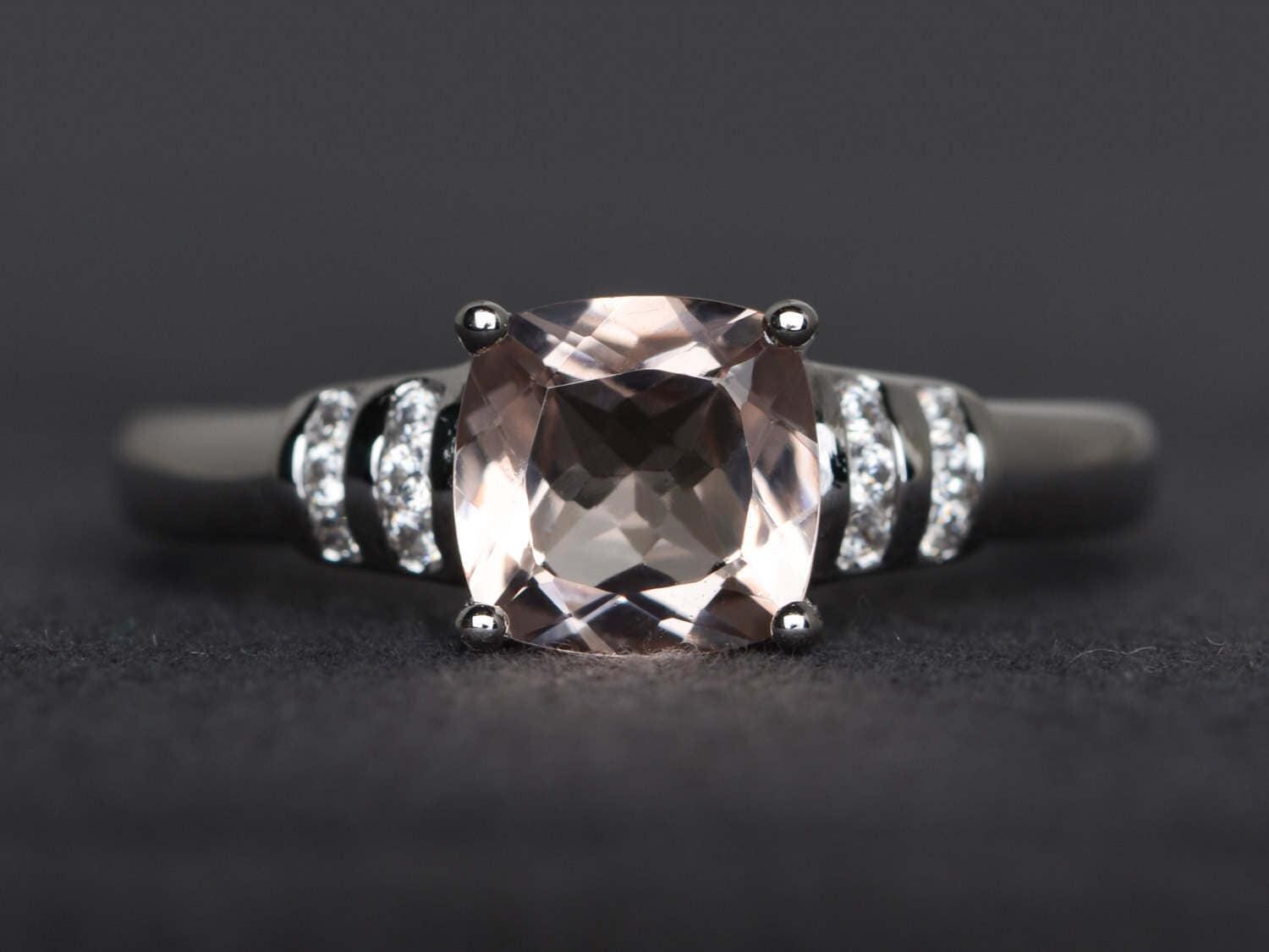Morganit Verlobungsring Rosa Edelstein Ring Ringkissen Sterling Silber Zusage von XiaoCuiJewelry