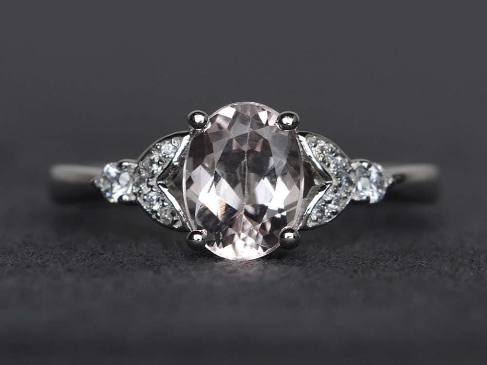 Morganit Verlobungsring Rosa Ring Ovaler Edelsteinring Sterling Silber von XiaoCuiJewelry