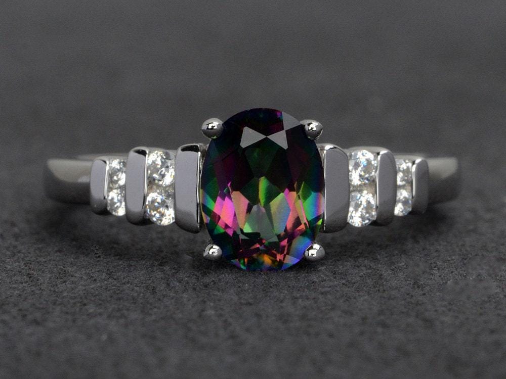 Mystik-Topasring Regenbogen-Mystik-Topasring Verlobungsring Geburtstagsgeschenk Ovale Mystik-Topasringe von XiaoCuiJewelry
