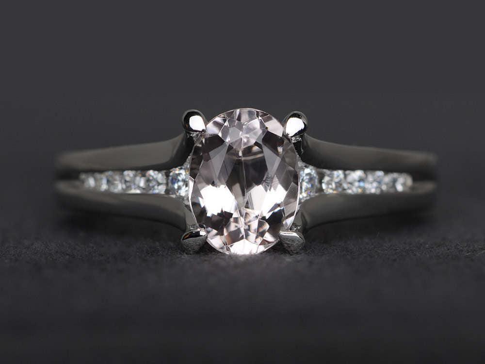 Natürlich Rosa Morganit Ring Verlobungsring Edelstein Sterling Silber Oval Geschliffen von XiaoCuiJewelry