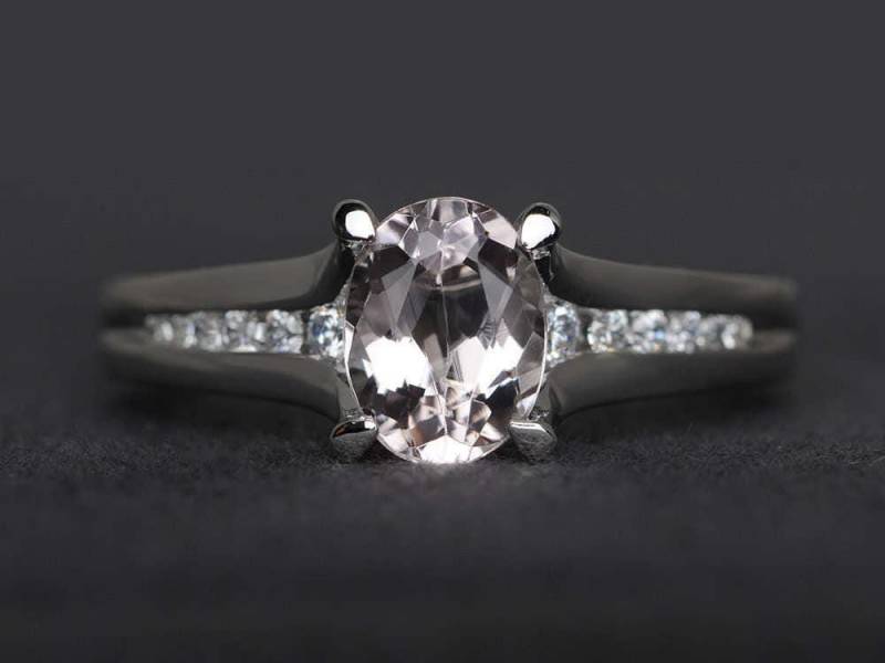 Natürlich Rosa Morganit Ring Verlobungsring Edelstein Sterling Silber Oval Geschliffen von XiaoCuiJewelry