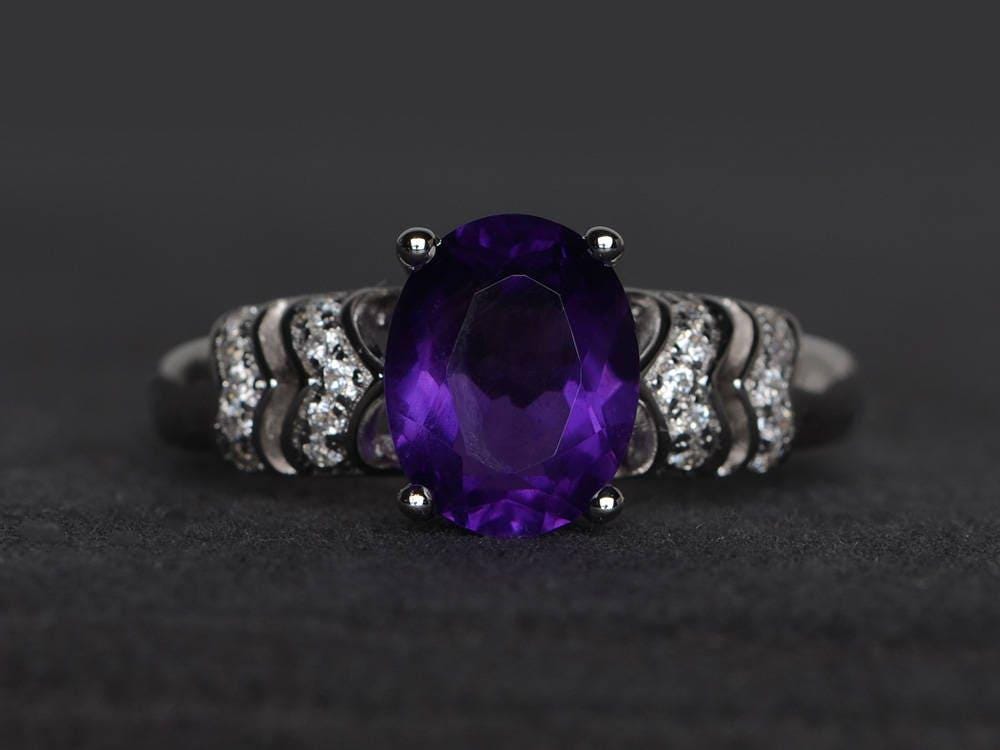 Natürliche Amethyst Ring Ehering Ovalschliff Lila Edelstein Sterling Silber Februar Geburtsstein von XiaoCuiJewelry