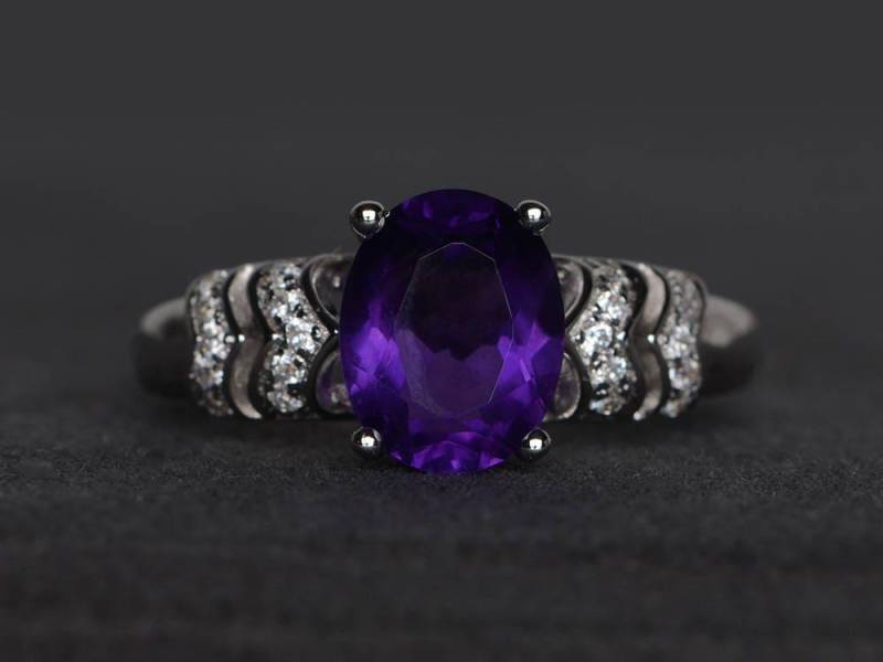 Natürliche Amethyst Ring Ehering Ovalschliff Lila Edelstein Sterling Silber Februar Geburtsstein von XiaoCuiJewelry