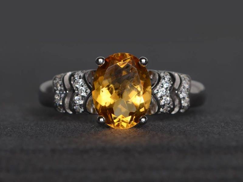 Natürliche Citrin Ring Ehering Oval Geschnitten Gelben Edelstein Sterling Silber November Geburtsstein von XiaoCuiJewelry
