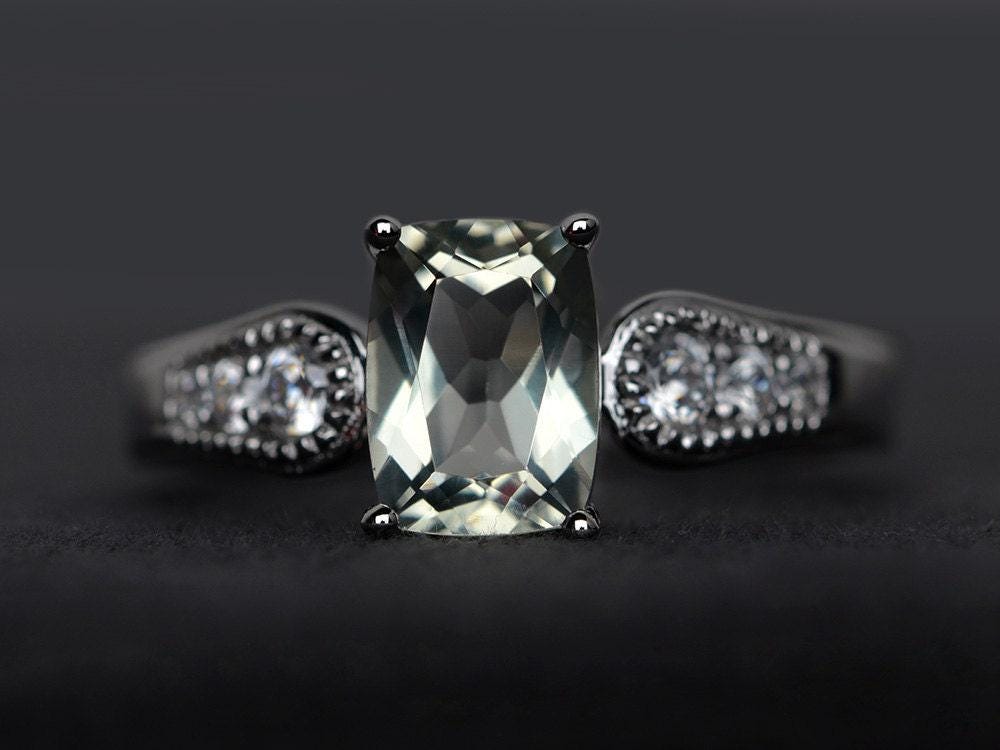 Natürliche Grüne Amethyst Ring Edelstein Verlobungsring Silber Versprechen von XiaoCuiJewelry