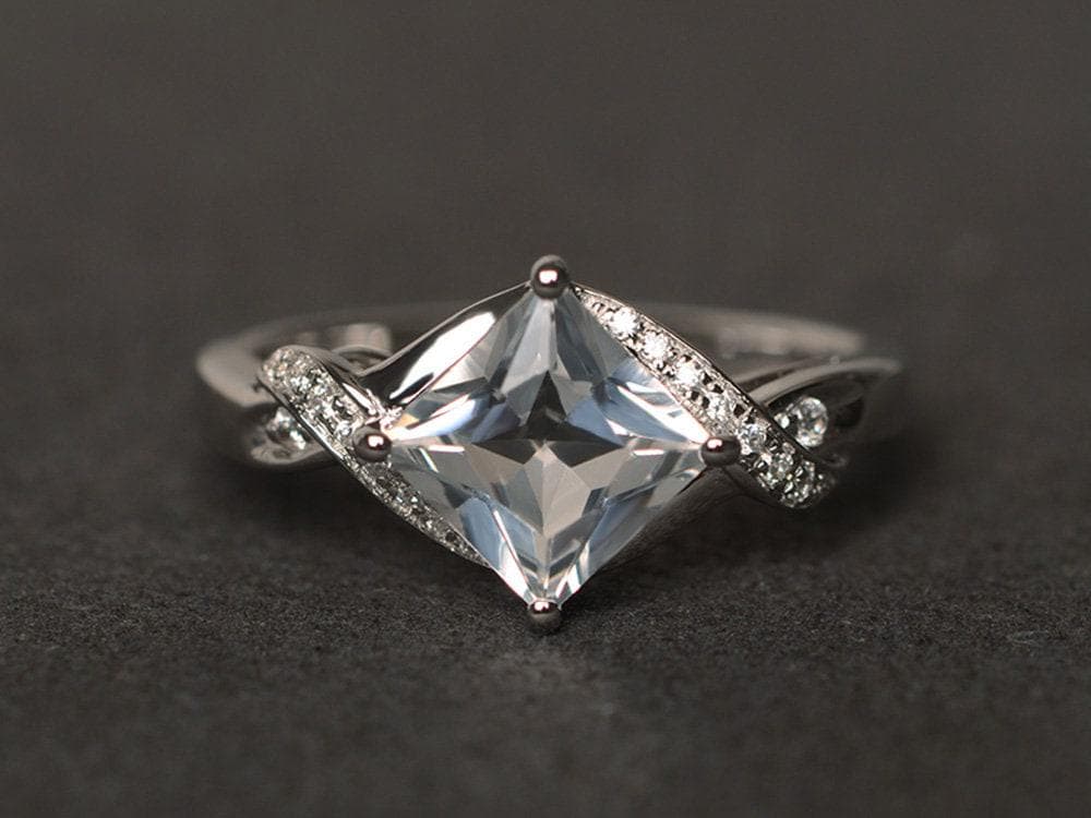 Natürliche Weiße Topas Ring November Geburtsstein Silber Verlobungsringe Sterling Kreuz Schaft von XiaoCuiJewelry